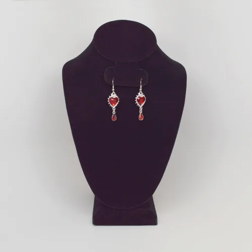Vista 7 de Pendientes colgantes de corazón rojo con cristales austriacos, espinas y rosas, acabado plateado, Metal