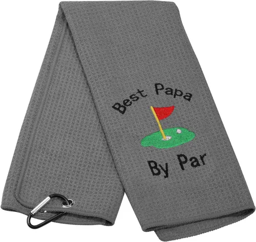 Vista 16 de JXGZSO Toalla de golf bordada para papá, toalla de golf bordada con clip (Best Dad by par)
