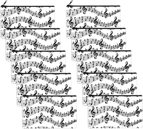 Vista 8 de Sweetude Paquete de 10 bolsas de maquillaje para profesores de música, bolsa de cosméticos para notas musicales, regalo de agradecimiento