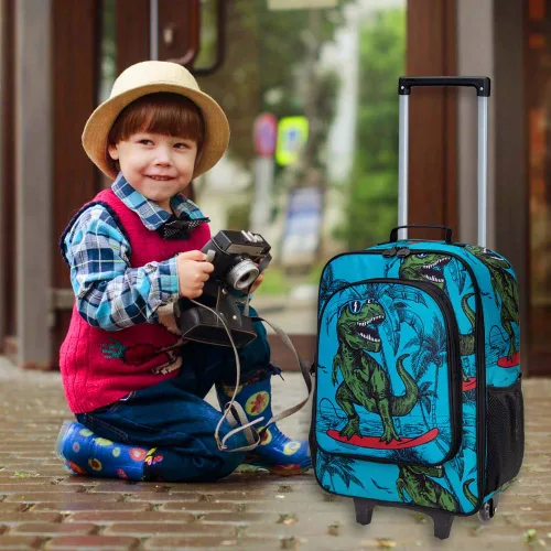 Vista 7 de AGSDON Maleta infantil para niños, lindas ruedas de equipaje con ruedas de dinosaurio para niños pequeños