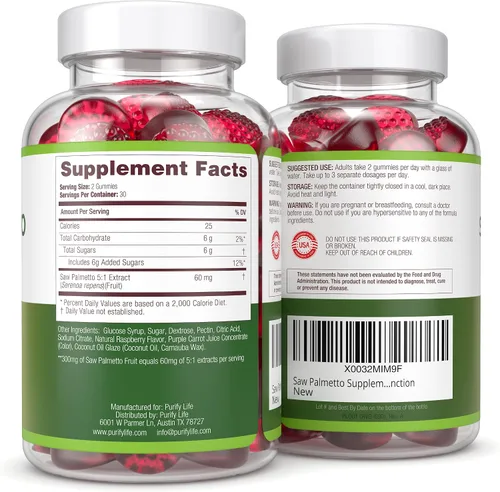 Vista 4 de Purify Life Gomitas Saw Palmetto para hombres y mujeres, suplemento de extracto de palma enana americana para el crecimiento del cabello, equilibrio