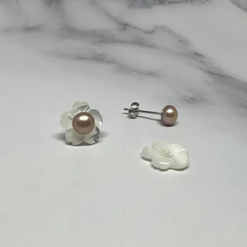 Vista 3 de Pendientes de perlas cultivadas de agua dulce de plata de ley blanca de 0.197in