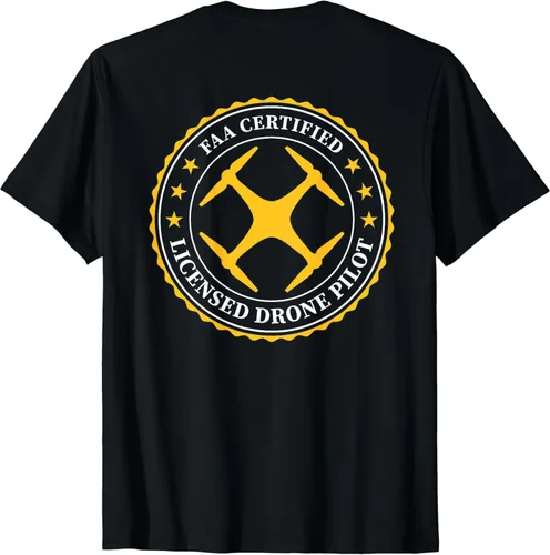 Vista 2 de Camiseta con licencia FAA Drone Pilot - Diseño frontal y trasero, Negro, S