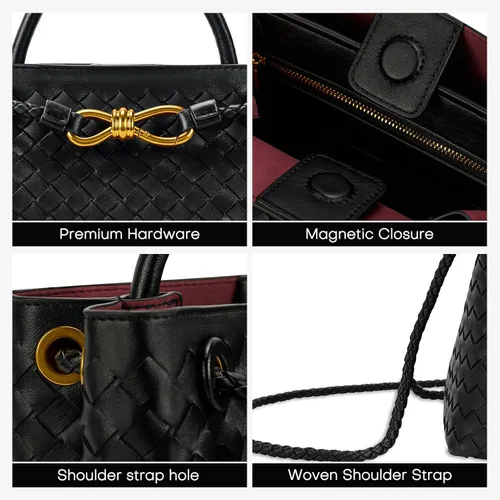 Vista 5 de Woven Tote Bag for Women Leather Shoulder Handbag Designer Top Handle Purses