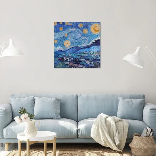 Vista 3 de The Oliver Gal Artist Co. Lienzo cuadrado tradicional de noche estrellada de 24 x 24 pulgadas, arte de pared cuadrado de noche estrellada, color azul