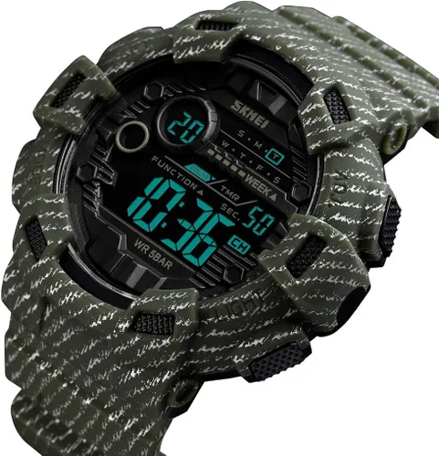 Vista 3 de FANMIS Reloj deportivo digital LED para hombre, militar, multifunción, alarma de doble hora, cronómetro, 12H24H, retroiluminación de 164 pies, 164.0