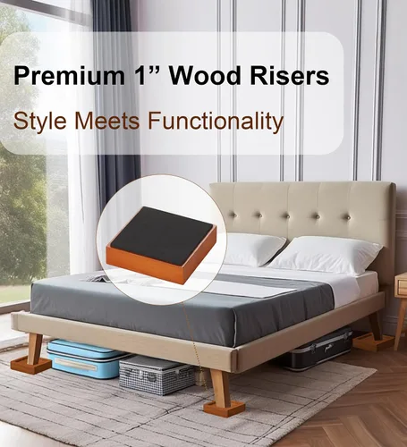 Vista 6 de Elevadores de muebles de cama de madera Lufia de 1 pulgada, elevadores de muebles de madera de pino macizo: mejora la durabilidad, la comodidad