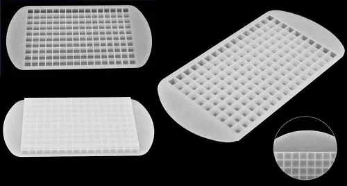 Vista 7 de Pequeña forma cuadrada flexible segura libre de BPA congelado 160 bandejas Mini cubitos de hielo moldes de silicona sin tapas (blanco)
