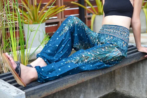 Vista 4 de Pantalones de yoga con cintura fruncida Aladdin Boho Genie para mujer