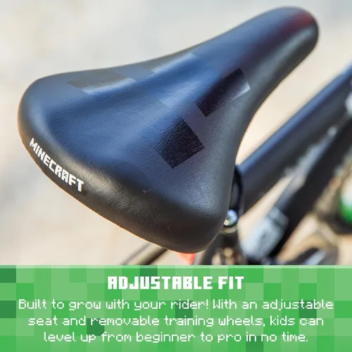 Vista 8 de Minecraft 18-Inch Kids Bike - Unisex Bike with Creeper Graphics, Coaster Brake, Adjustable Seat, Removable Training Wheels, Ages 6-9, 42”-53” Tall