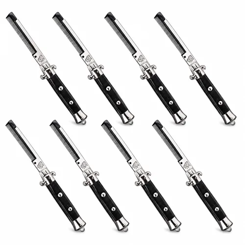 Vista 9 de Switchblade - Peine plegable de bolsillo de 9 pulgadas, peine de acero inoxidable para barba para hombres, peines de bigote de dientes finos