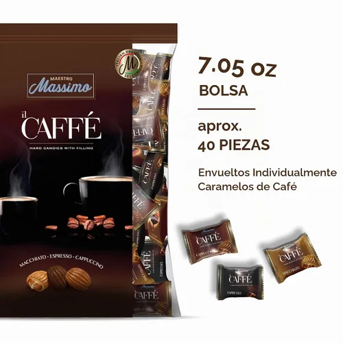 Vista 3 de Maestro Massimo IL Caffè Best Coffee Candy Envuelto individualmente, surtido con relleno - Macchiato, espresso, capuchino