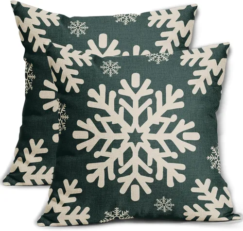 Vista 12 de Fundas de almohada decorativas de Navidad negras 40x40 cm con copos de nieve blancos de Navidad, juego de 2, temática rústica de invierno