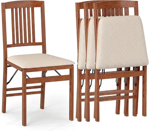 Vista 15 de COSTWAY Juego de 2 sillas de comedor plegables de madera maciza con asiento Marrón y listón