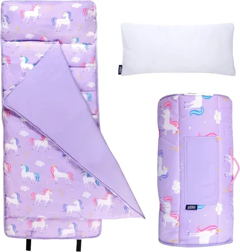 Vista 20 de Wildkin Microfiber Nap Mat for Kids 50 x 20 in all-in-one microfiber nap mat with attached blanket, removable pillow, roll-up straps and carry