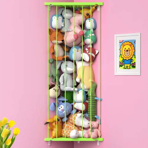 Vista 12 de Organizador de juguetes de almacenamiento de animales de peluche (patentado) – Soporte grande de esquina para animales de peluche de longitud Beige