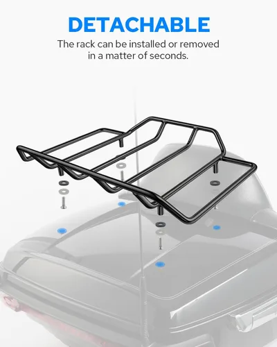 Vista 6 de Benlari Black Air Wing Tour Pack Portaequipajes Rack Superior de Maletero Rack de Riel de Maletero de Motocicleta Compatible con Harley Touring