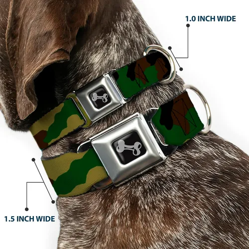 Vista 2 de Buckle-Down Collar de perro con hebilla de cinturón de seguridad, camuflaje oliva, 1 pulgada de ancho, se adapta a cuello de 9 a 15 pulgadas