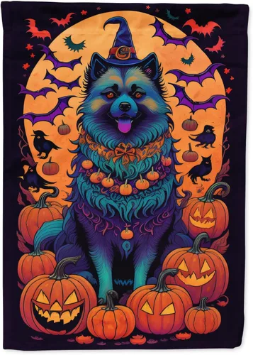 Vista 23 de Caroline's Treasures DAC1466GF - Bandera decorativa para jardín de Halloween de Affenpinscher Witchy para jardín, decoración para patio exterior