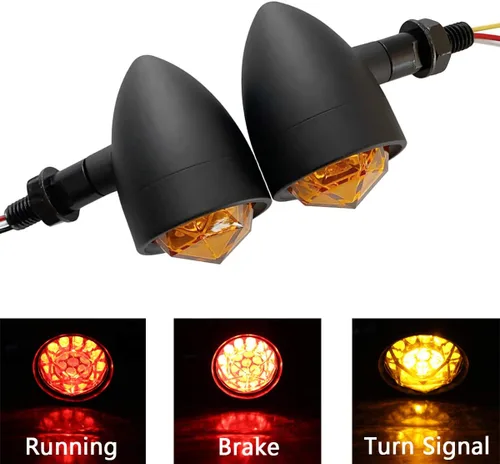 Vista 2 de FATECIM Luces intermitentes LED personalizadas para motocicleta, 2 unidades, con luces de correr/frenado, indicadores de alta resistencia, luces
