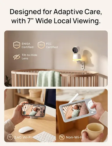 Vista 2 de Dr.Care LumiView Max Smart WiFi Baby Monitor – 7 pulgadas 1080P FHD y cámara 2K, modo de privacidad, detección de llanto y movimiento, batería