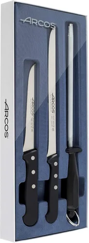 Vista 5 de Juego de cuchillos Arcos 5 piezas Nitrum de acero inoxidable. Mayor potencia de corte. Bloque de madera de pino. Mango ergonómico de polioximetileno