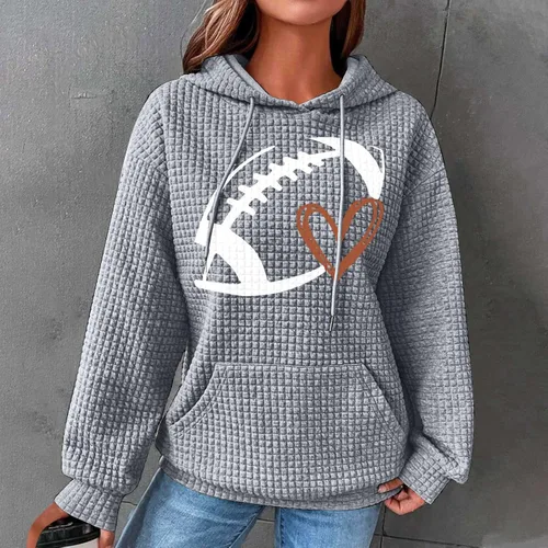 Vista 7 de Football Sweatshirts for Women Waffle Hoodie Tops Casual Oversized Hoodies Football Mom Hooded Pullover Costume