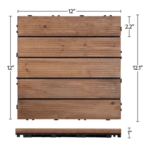 Vista 2 de Yaheetech 55 azulejos de terraza de patio entrelazados de madera compuesta de madera para cubierta de pisos de madera de 12 x 12 pulgadas, madera