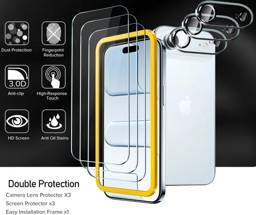 Vista 5 de ivoler Paquete de 3 + 3 protectores de pantalla de vidrio templado para iPhone Air de 6.5 pulgadas con protector de lente de cámara con marco