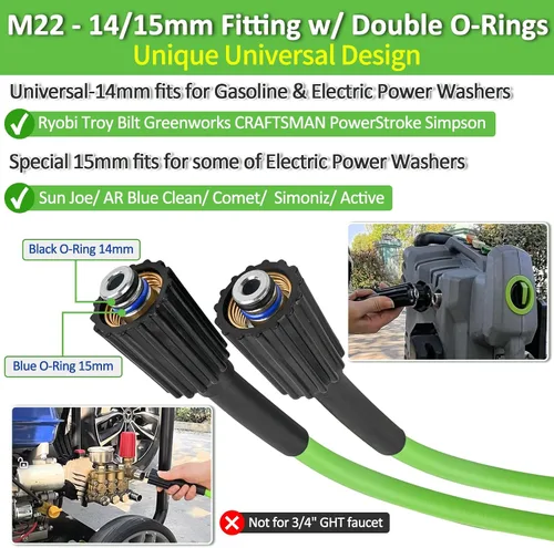 Vista 4 de BEAR FORCE Manguera de lavado de alta presión flexible suave con conexión de latón M22-14/0.591 in 1/4 pulgadas x 32 pies y 2900 PSI, manguera