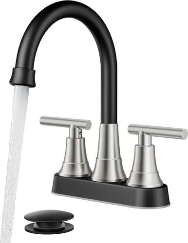 Vista 23 de FORIOUS Juego central de grifos de baño negros y dorados, grifo comercial Negro y dorado