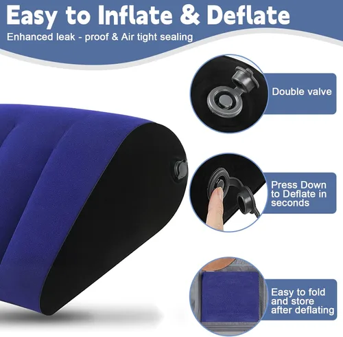 Vista 7 de TheClover Almohada inflable de cuña para dormir, elevación de piernas, uso en soporte de espalda de cama, almohada de cuña para apnea del sueño, Azul