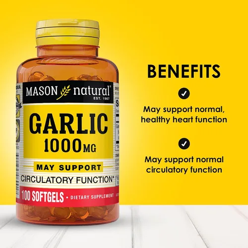 Vista 2 de MASON NATURAL Aceite de ajo de 1000 mg, corazón saludable, apoya la función circulatoria, mejora la salud cardiovascular, 100 unidades, paquete de 3