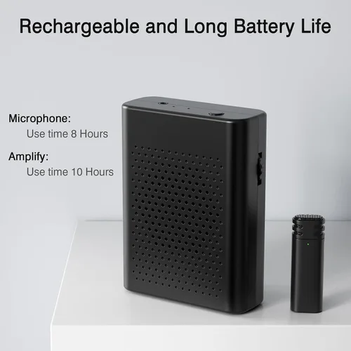 Vista 3 de Amplificador de voz inalámbrico con micrófono de solapa inalámbrico, sistema PA, micrófono omnidireccional inalámbrico portátil con clip con altavoz