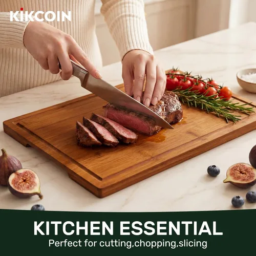 Vista 5 de Kikcoin Tablas de cortar de bambú carbonizado profundo de 17 x 11 pulgadas para cocina, tablas de cortar de madera saludable para cocina, embutidos