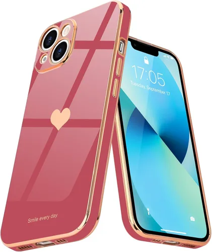 Vista 17 de Teageo Funda de iPhone 13 Pro, mujer y niña, corazón bonito, chapado brillante, cubierta trasera suave negra, protección completa de cámara Negro