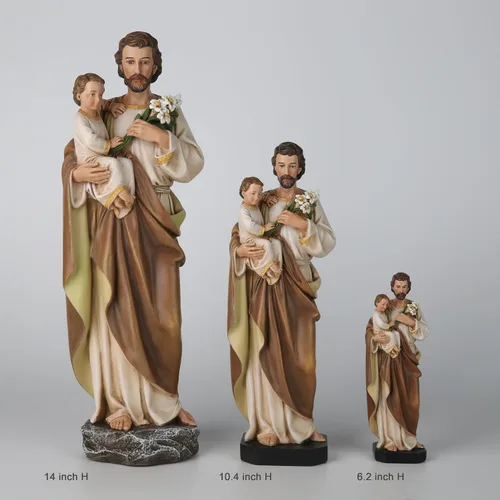 Vista 8 de BC - Estatua católica de San José y el Niño Jesús, 6 pulgadas de alto, pintada a mano, figura católica con detalles finos, patrón de la familia