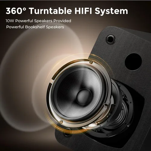 Vista 5 de VANGOA Tocadiscos de vinilo, tocadiscos de 3 velocidades con receptor Bluetooth, altavoces estéreo integrados, color negro