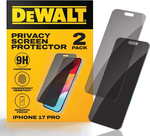 Vista 12 de DEWALT Paquete de 2 protectores de pantalla de privacidad resistentes para iPhone 13 Pro Max/14 Plus, protección de sensor, compatible con isla
