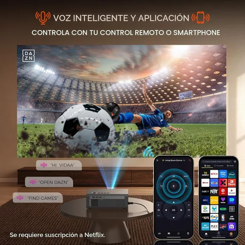 Vista 4 de Proyector 4K con WiFi y Bluetooth, VIDAA Proyector inteligente con más de 1200 aplicaciones/Live&Official AirPlay Kogata 2000 ANSI Auto Focus 6D