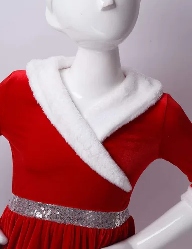 Vista 5 de CHICTRY Disfraz de Miss Santa para niñas, de terciopelo, con volantes, tutú y vestido de baile