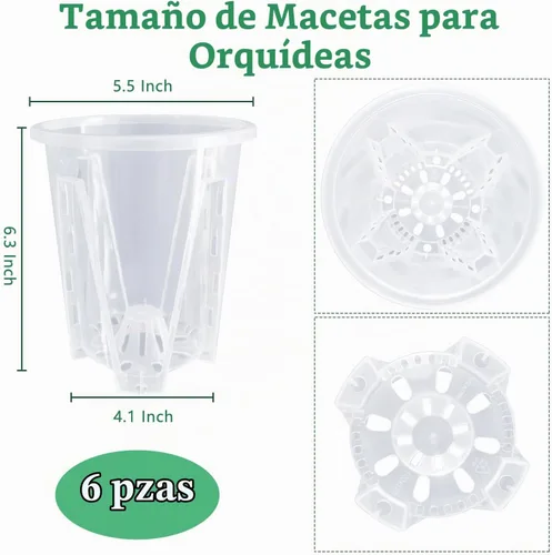 Vista 2 de Juego de 6 macetas de orquídea de 14 cm, macetas de orquídea para trasplante, macetas de orquídea transparentes de plástico con agujeros, maceta
