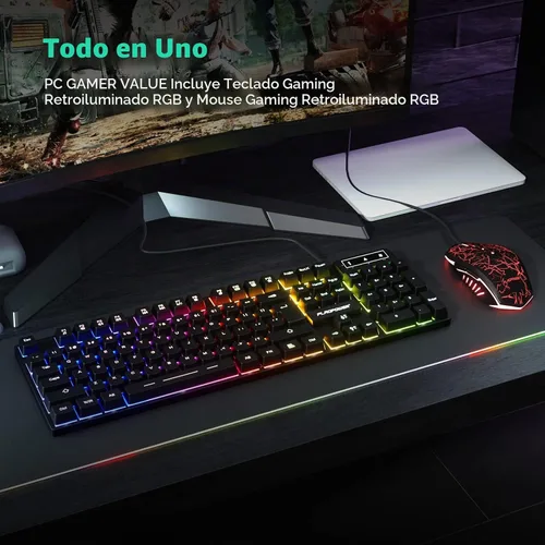 Vista 6 de Combo de teclado y mouse para juegos RGB, teclado mecánico con retroiluminación ajustable de 4 colores y mouse con retroiluminación de 4800DPI