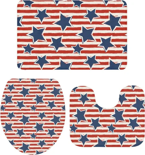 Vista 14 de Savannan Juego de 3 tapetes de baño, diseño patriótico de la bandera estadounidense, pentagrama, libertad, país, absorbente, suave, antideslizante