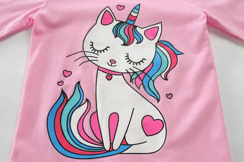 Vista 2 de Little Hand Pijamas de manga larga para niños y niñas, pijamas de unicornio, pijamas de dinosaurio, lindos pijamas de gato para ropa de niños de 2 a