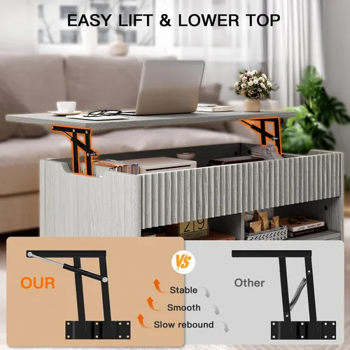 Vista 5 de Amada - Mesa de centro elevable con almacenamiento, mesa central moderna con compartimento oculto, mesas de centro rectangulares para sala de estar