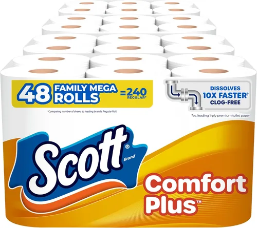 Vista 15 de Scott ComfortPlus - Papel higiénico, 6 mega rollos, 310 hojas por rollo, apto para fosas sépticas, toalla de baño de 1 capa