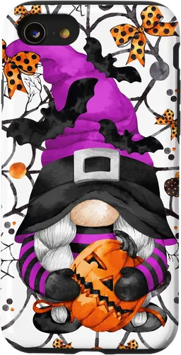Vista 18 de iPhone 16 Lindo gnomo de Halloween para mujeres y bruja púrpura Witchy Boo Case