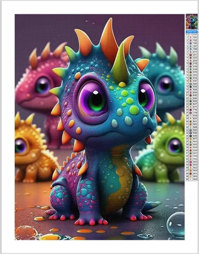 Vista 2 de Kits de pintura de diamantes de dinosaurio para adultos principiantes – Dibujos animados 5D completo taladro redondo kits de arte de diamantes
