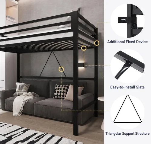 Vista 3 de Allewie Cama alta de metal tamaño individual con barandilla y escalera, diseño pequeño que ahorra espacio para dormitorio, habitación de niños